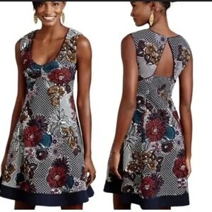 Anthropologie Maeve Fairchild Navy Floral Embroidered Size S Bustier Mini Dress